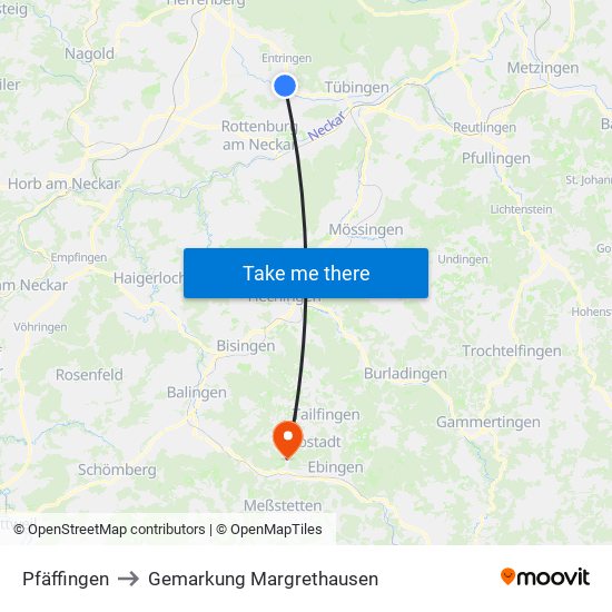 Pfäffingen to Gemarkung Margrethausen map