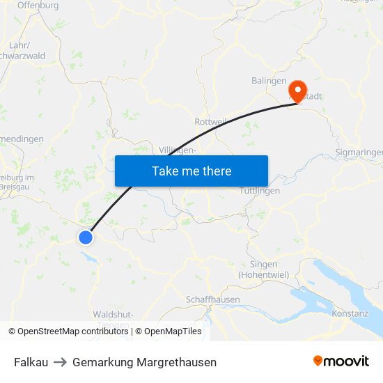 Falkau to Gemarkung Margrethausen map