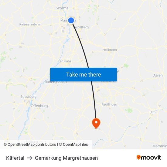 Käfertal to Gemarkung Margrethausen map