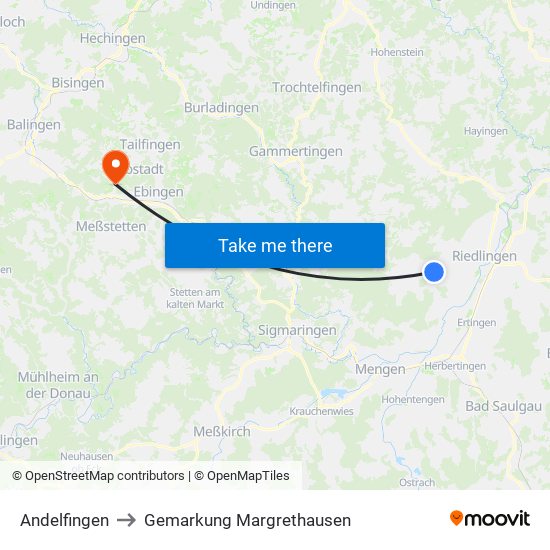 Andelfingen to Gemarkung Margrethausen map