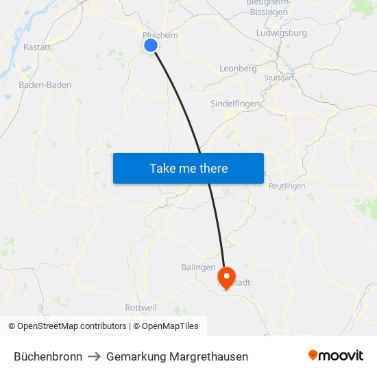 Büchenbronn to Gemarkung Margrethausen map