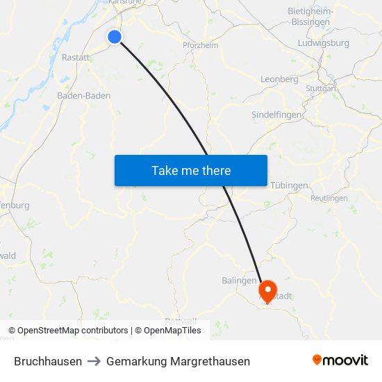 Bruchhausen to Gemarkung Margrethausen map