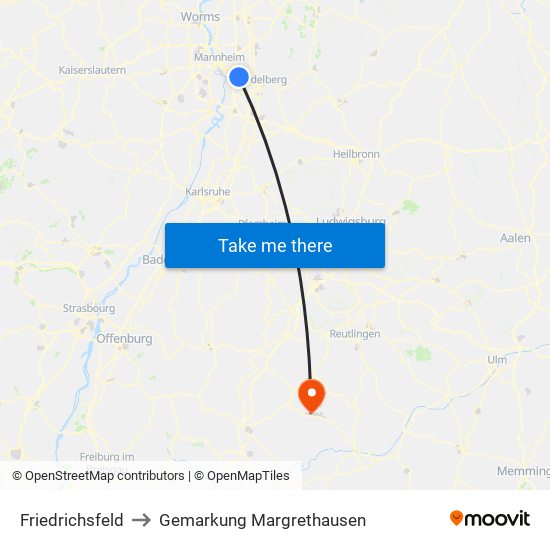 Friedrichsfeld to Gemarkung Margrethausen map
