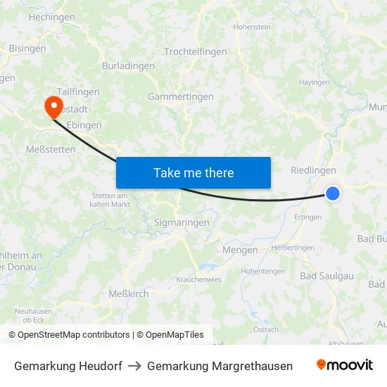 Gemarkung Heudorf to Gemarkung Margrethausen map