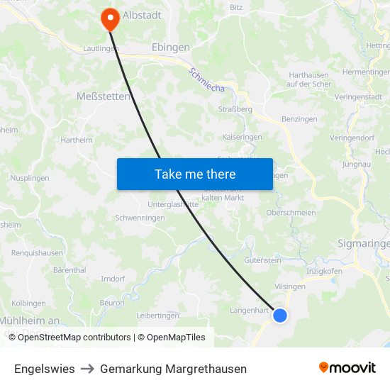 Engelswies to Gemarkung Margrethausen map