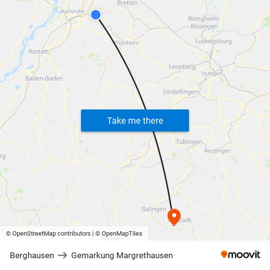 Berghausen to Gemarkung Margrethausen map