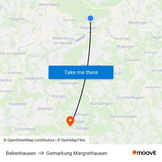 Bebenhausen to Gemarkung Margrethausen map