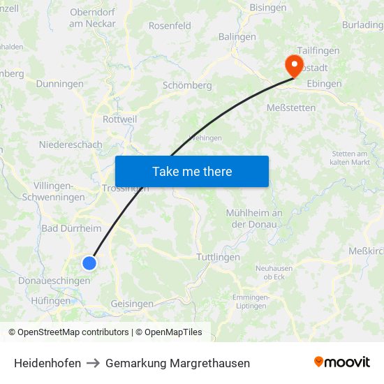 Heidenhofen to Gemarkung Margrethausen map