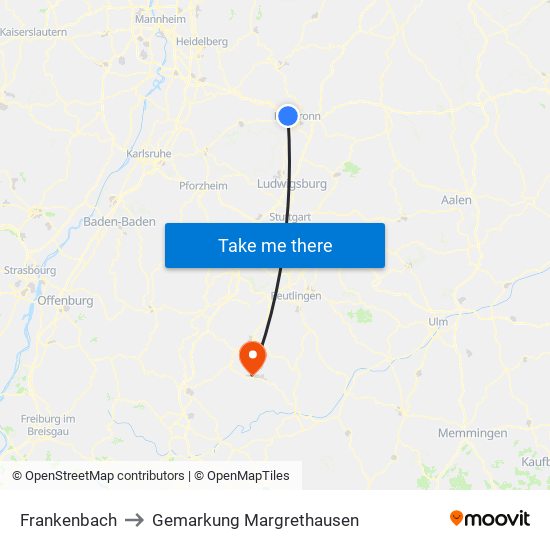 Frankenbach to Gemarkung Margrethausen map