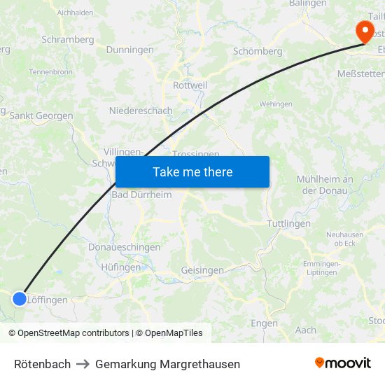 Rötenbach to Gemarkung Margrethausen map