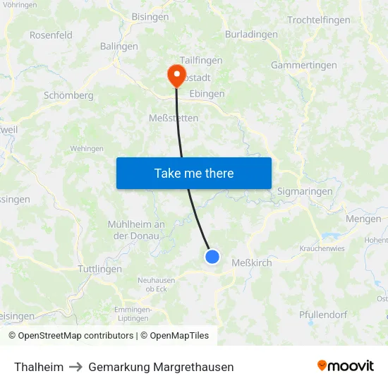 Thalheim to Gemarkung Margrethausen map