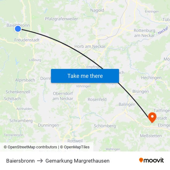 Baiersbronn to Gemarkung Margrethausen map