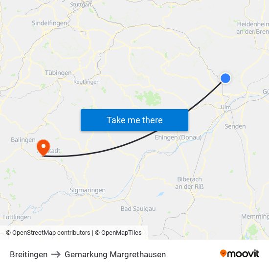 Breitingen to Gemarkung Margrethausen map