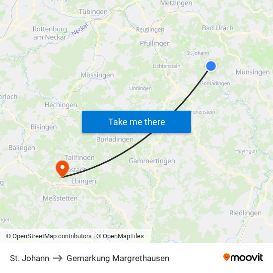 St. Johann to Gemarkung Margrethausen map