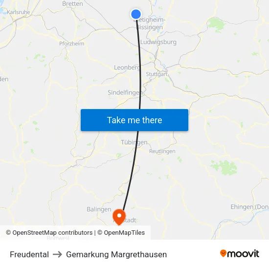Freudental to Gemarkung Margrethausen map
