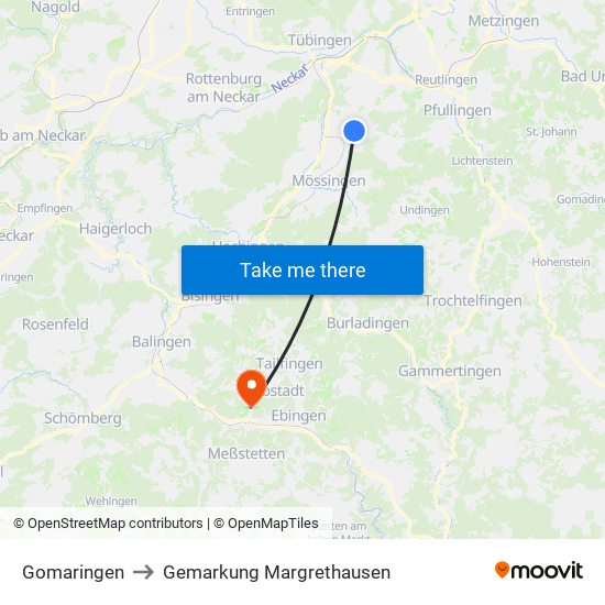 Gomaringen to Gemarkung Margrethausen map