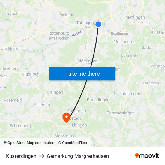 Kusterdingen to Gemarkung Margrethausen map