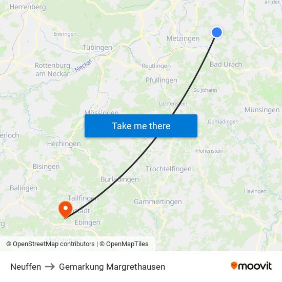 Neuffen to Gemarkung Margrethausen map