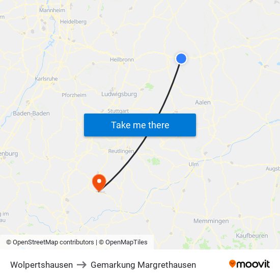 Wolpertshausen to Gemarkung Margrethausen map