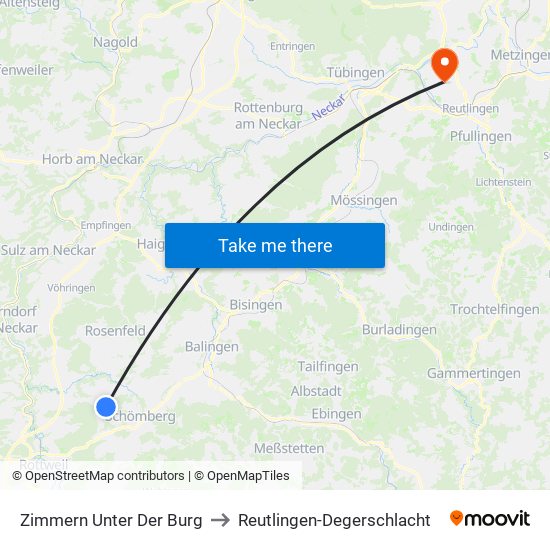 Zimmern Unter Der Burg to Reutlingen-Degerschlacht map