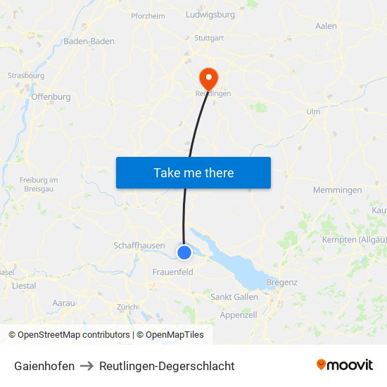 Gaienhofen to Reutlingen-Degerschlacht map