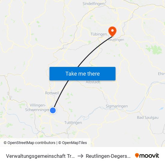 Verwaltungsgemeinschaft Trossingen to Reutlingen-Degerschlacht map