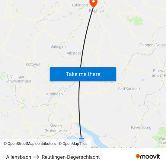 Allensbach to Reutlingen-Degerschlacht map