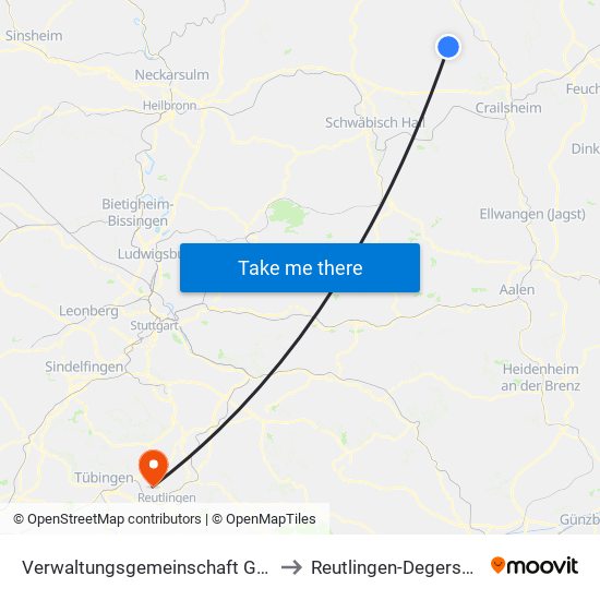 Verwaltungsgemeinschaft Gerabronn to Reutlingen-Degerschlacht map