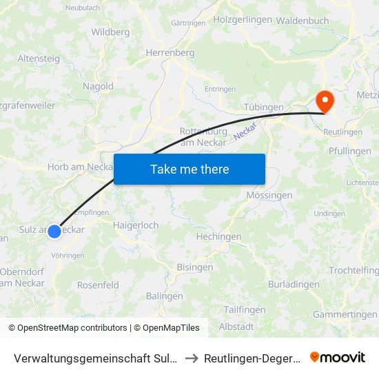 Verwaltungsgemeinschaft Sulz am Neckar to Reutlingen-Degerschlacht map