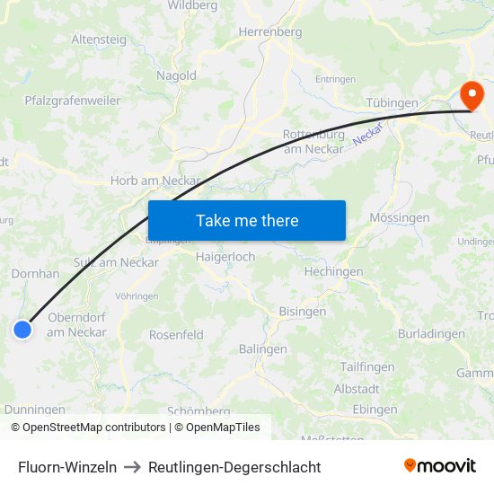 Fluorn-Winzeln to Reutlingen-Degerschlacht map