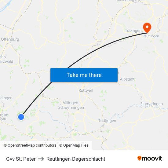 Gvv St. Peter to Reutlingen-Degerschlacht map