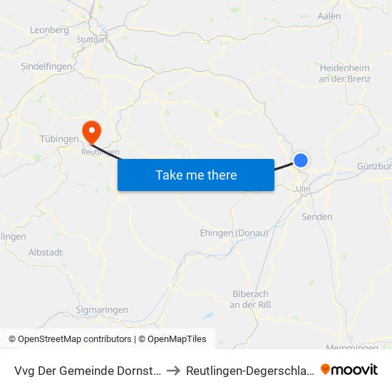 Vvg Der Gemeinde Dornstadt to Reutlingen-Degerschlacht map