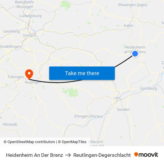 Heidenheim An Der Brenz to Reutlingen-Degerschlacht map