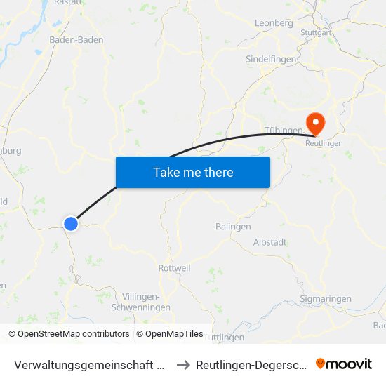 Verwaltungsgemeinschaft Wolfach to Reutlingen-Degerschlacht map