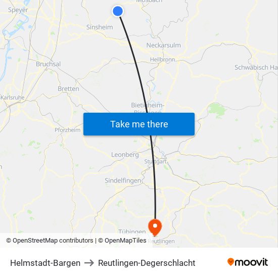 Helmstadt-Bargen to Reutlingen-Degerschlacht map