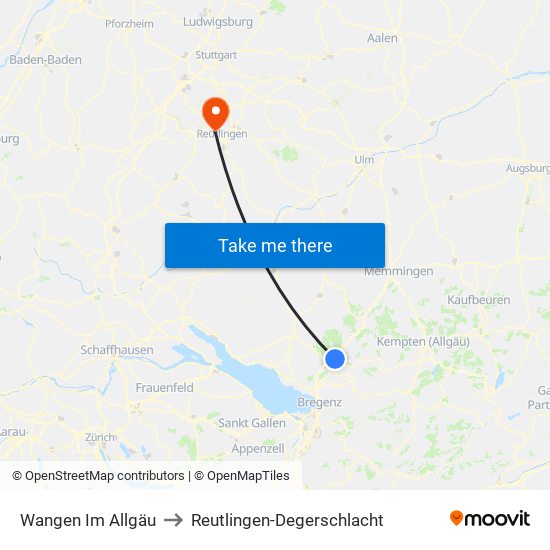 Wangen Im Allgäu to Reutlingen-Degerschlacht map
