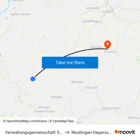Verwaltungsgemeinschaft Schiltach to Reutlingen-Degerschlacht map