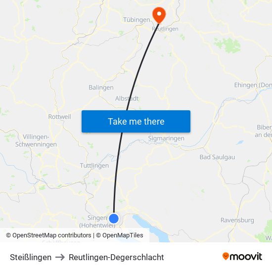 Steißlingen to Reutlingen-Degerschlacht map