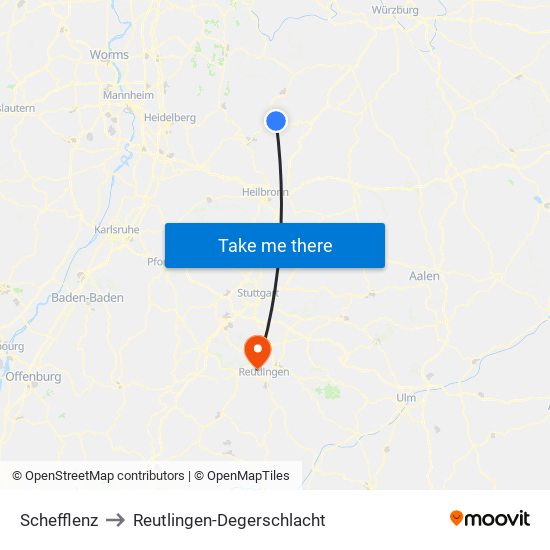 Schefflenz to Reutlingen-Degerschlacht map