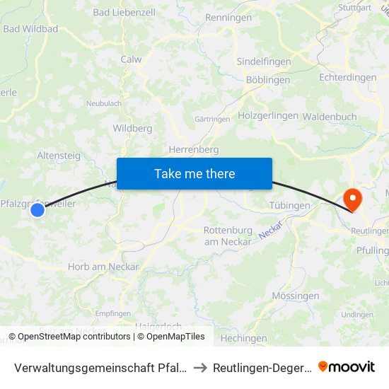 Verwaltungsgemeinschaft Pfalzgrafenweiler to Reutlingen-Degerschlacht map