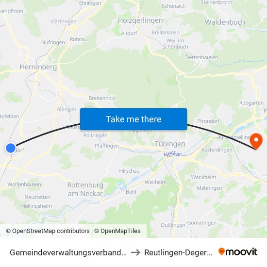 Gemeindeverwaltungsverband Oberes Gäu to Reutlingen-Degerschlacht map