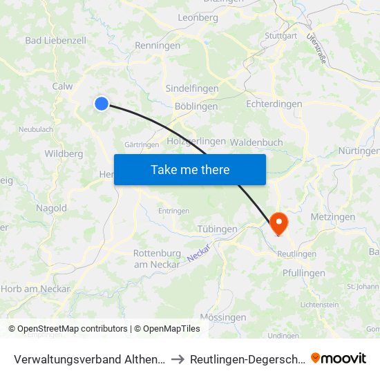 Verwaltungsverband Althengstett to Reutlingen-Degerschlacht map