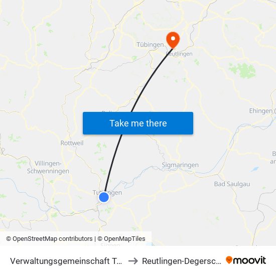 Verwaltungsgemeinschaft Tuttlingen to Reutlingen-Degerschlacht map