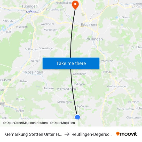 Gemarkung Stetten Unter Holstein to Reutlingen-Degerschlacht map