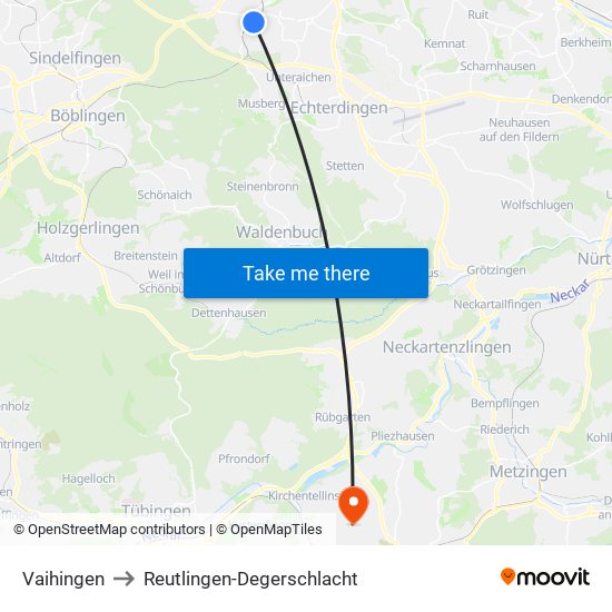 Vaihingen to Reutlingen-Degerschlacht map