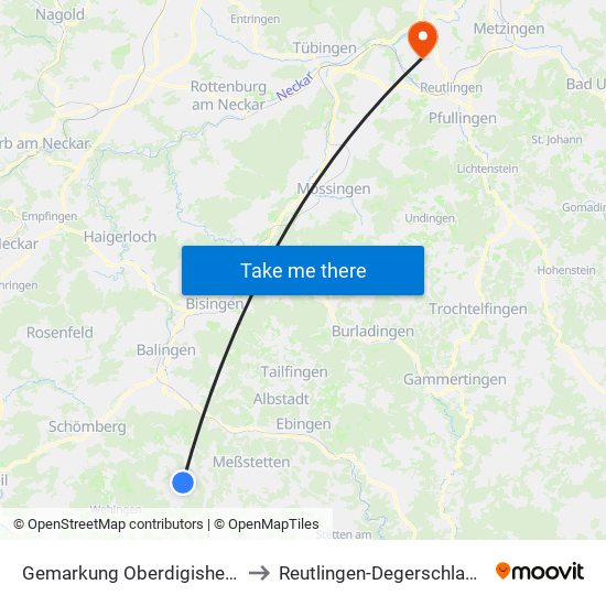 Gemarkung Oberdigisheim to Reutlingen-Degerschlacht map