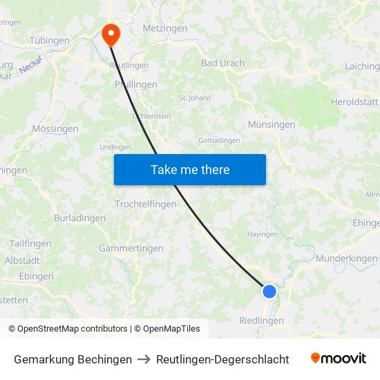 Gemarkung Bechingen to Reutlingen-Degerschlacht map