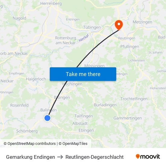 Gemarkung Endingen to Reutlingen-Degerschlacht map