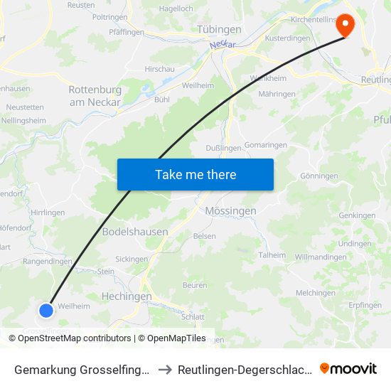 Gemarkung Grosselfingen to Reutlingen-Degerschlacht map