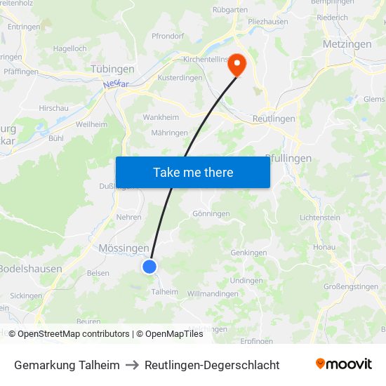 Gemarkung Talheim to Reutlingen-Degerschlacht map